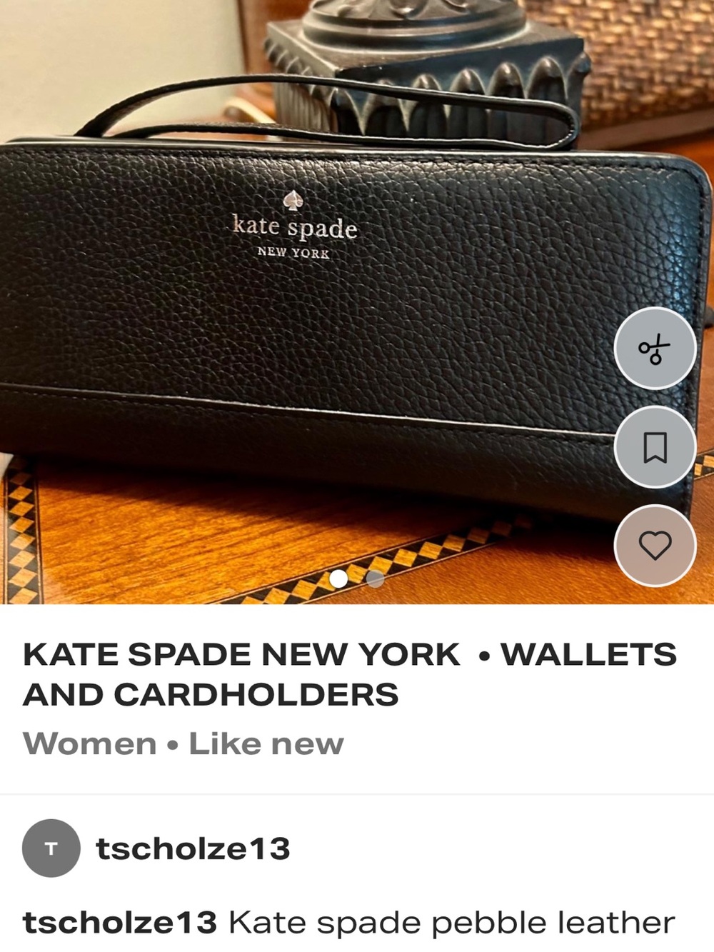 kate spade Black Pebbled Leather Wristlet Wallet